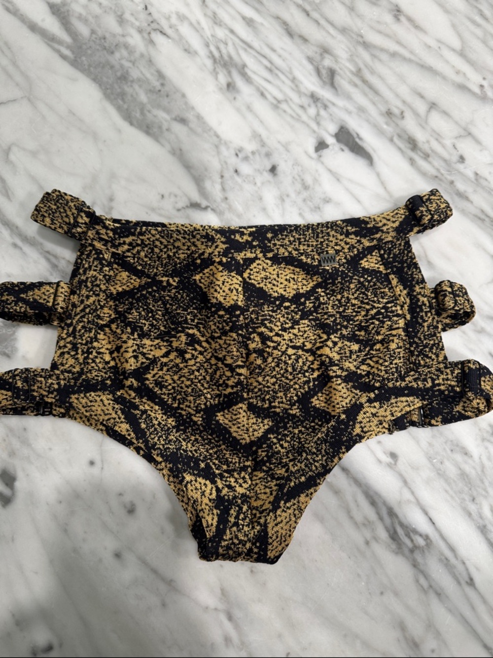 High-Waist Black and Gold Snake-Print Bikini Bottom